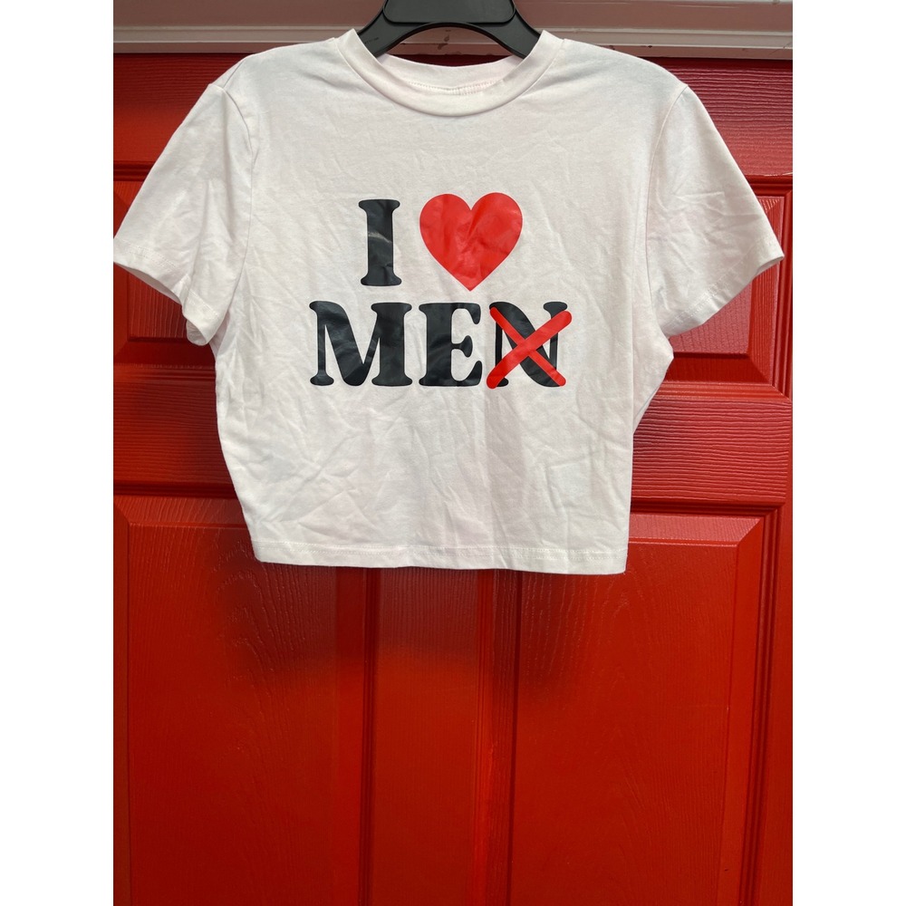 SHEIN I Heart Me Not Graphic Crop Top White Short Sleeve Size M
